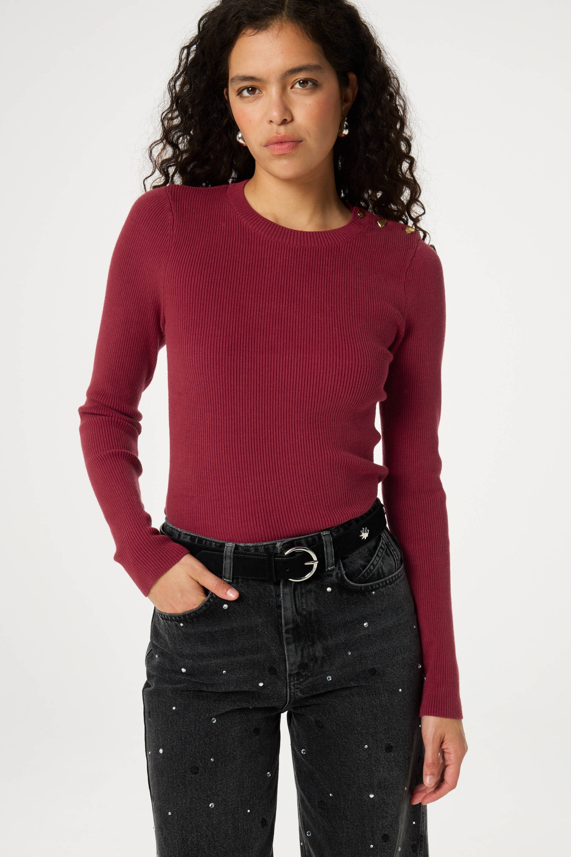 Fabienne Chapot leren riem Hammered Star zwart