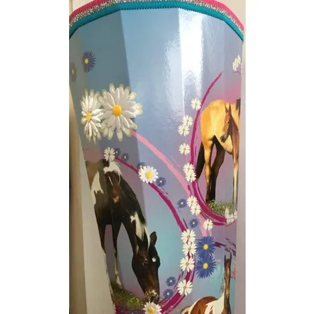 Nestler Schultüte Pferde mit aufgesetzten Blumen 3 farbige Borde und Organza Pink, 85 cm 12 eckig