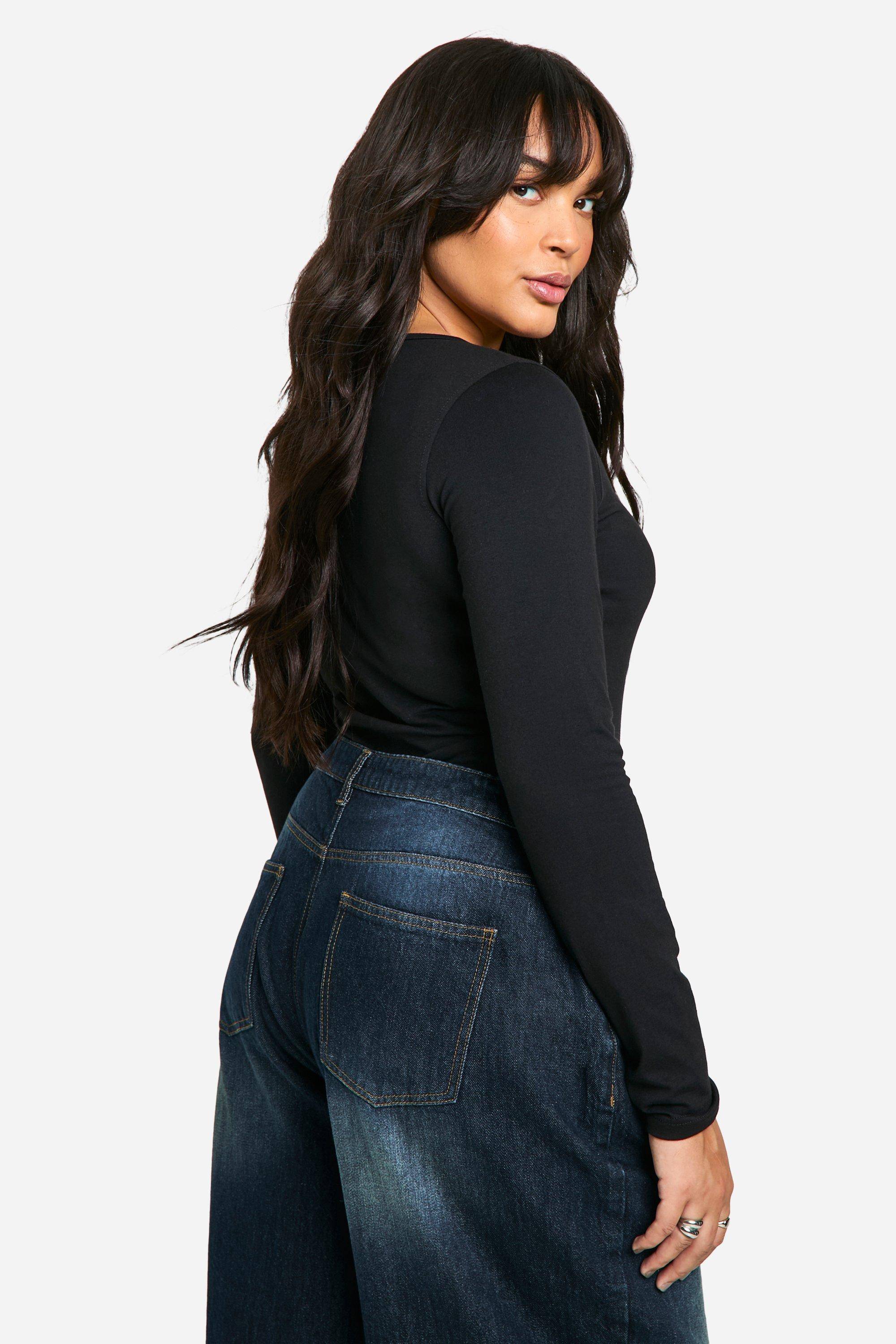 boohoo Bodysuit à manches longues en coton Boohoo Basics Plus à encolure échancrée