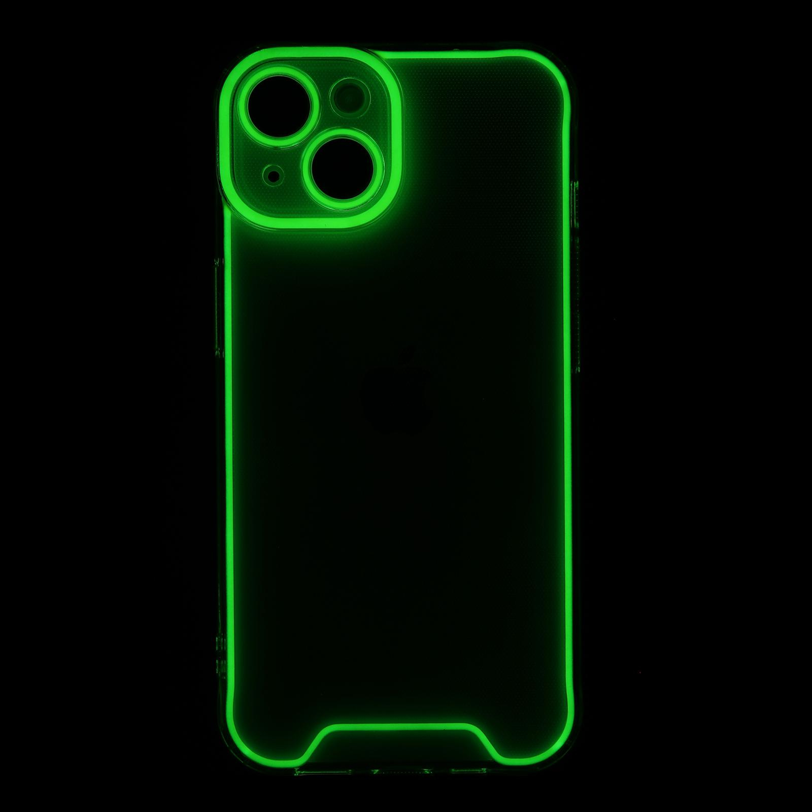 iPhone 13 Gummi Case Hülle mit Fluoreszierendem Rahmen - Gelb / Transparent