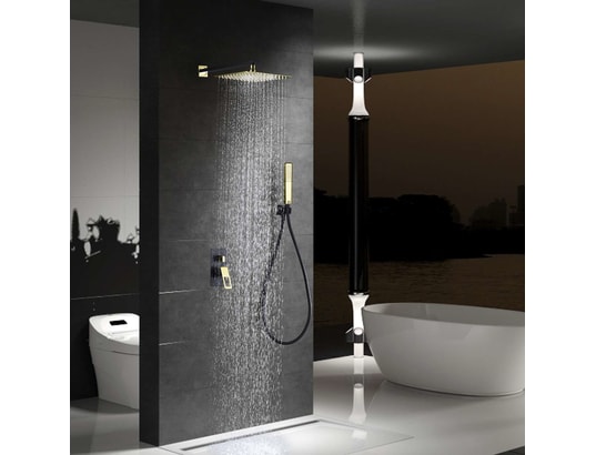 IMEX - Mitigeur de douche Ensemble de douche encastré noir et or - suecia