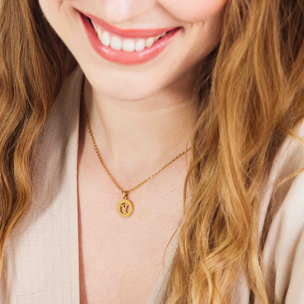 Stalen goldplated ketting met letter - Y