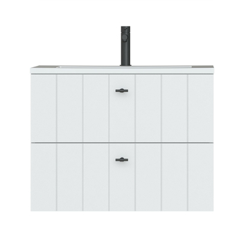 Tiger Maryport Badkamermeubelset 80 cm Mat wit met wit glanzende polybeton wastafel en matzwarte grepen