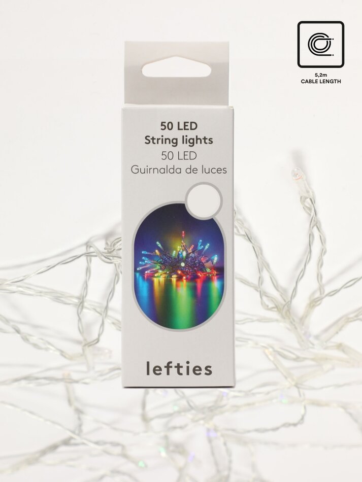 Cordão de luzes LED com 50 unidades - Diversas cores