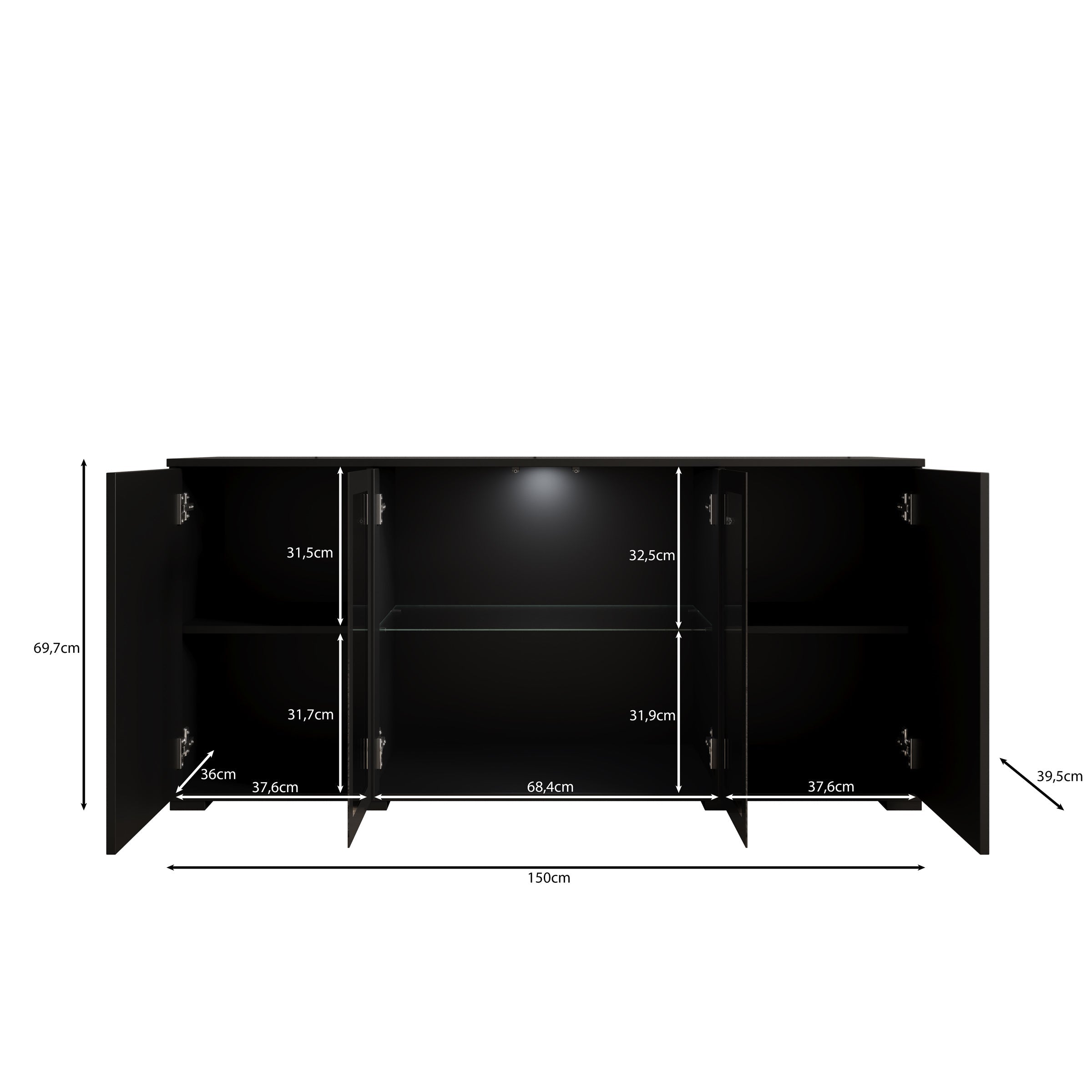 Meubella - Cres 2 - Dressoir - Zwart - 150x40x70 cm