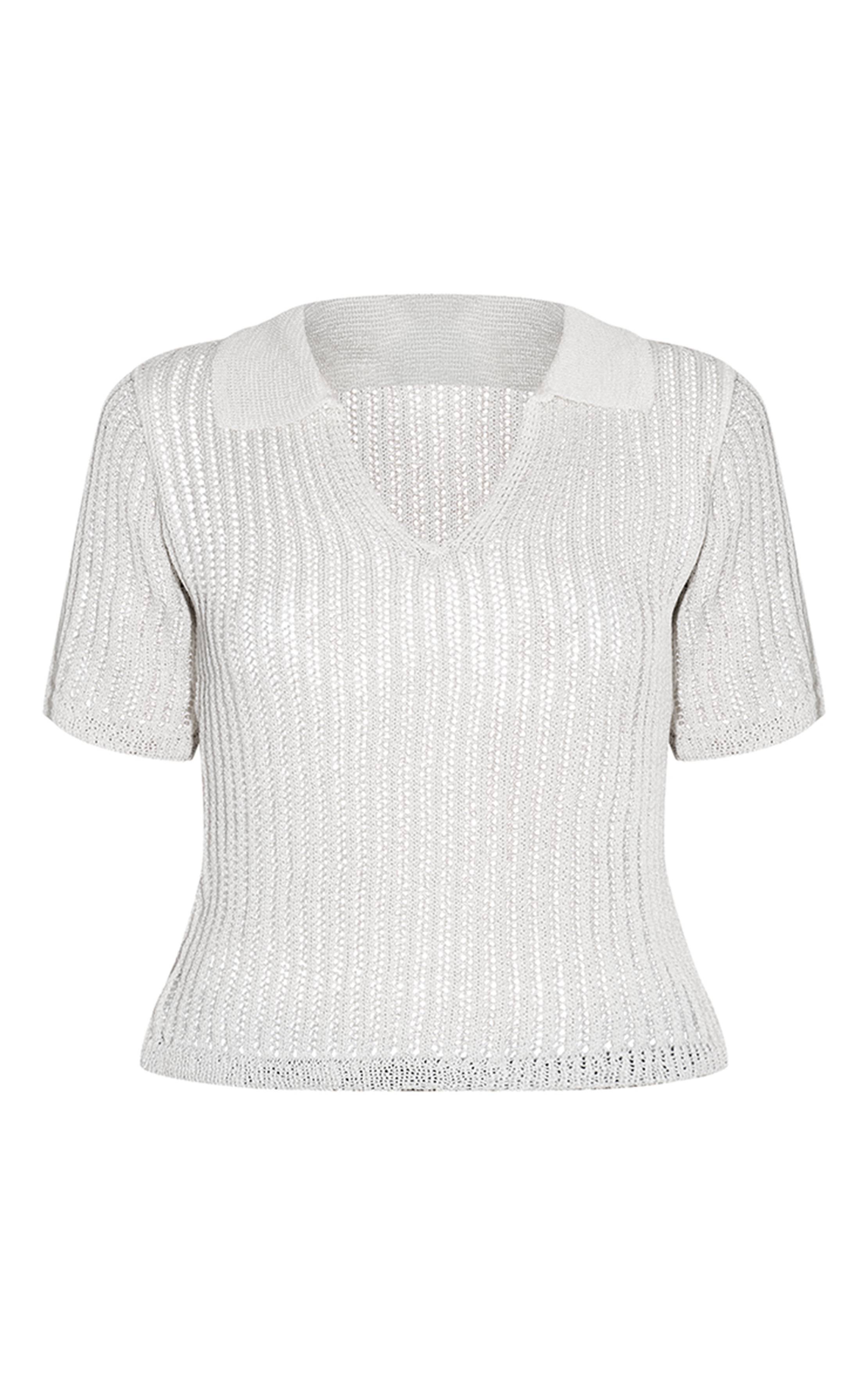 Crème Haut Polo En Maille À Col V