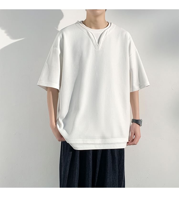 AXEN - Mock tweedelig T-shirt met korte mouwen en ronde hals