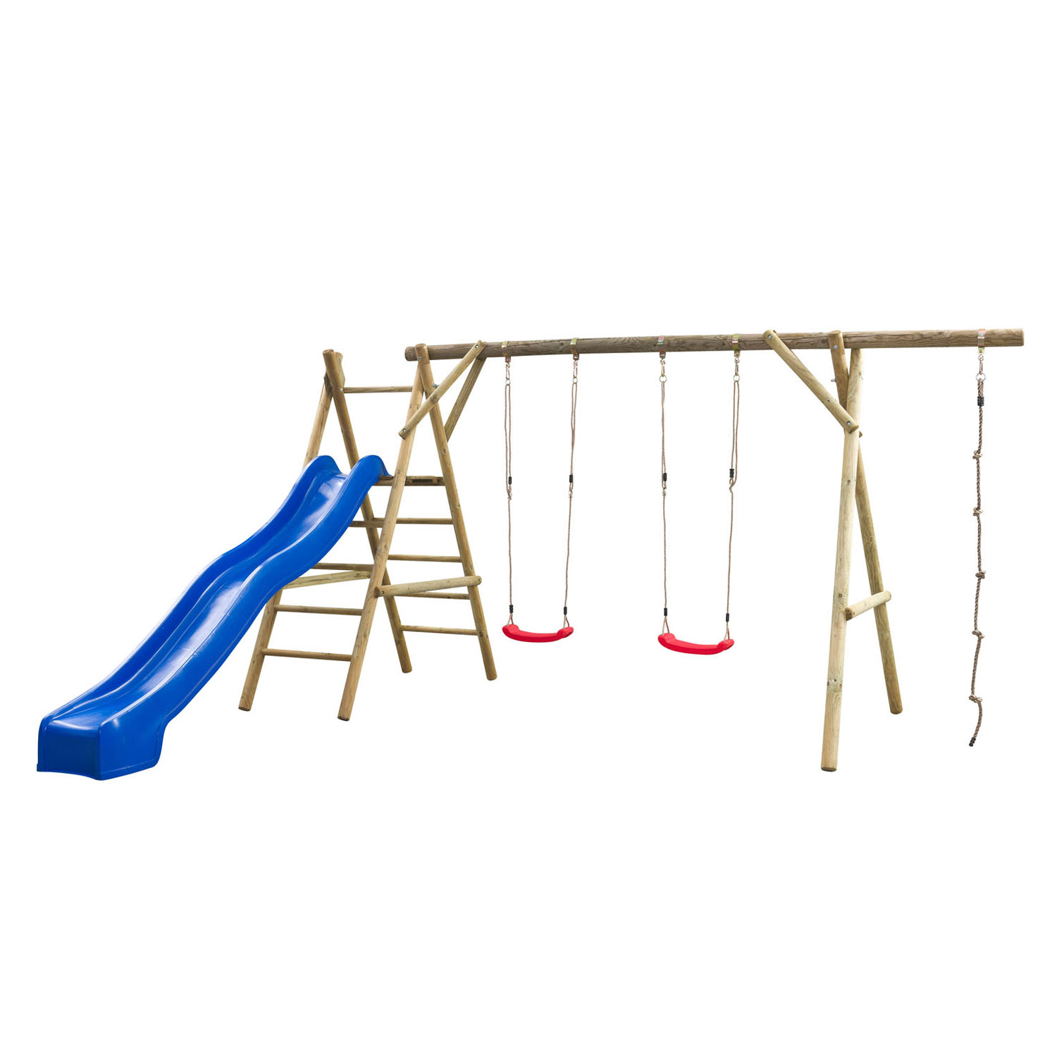 Swingking Houten Schommel met Glijbaan/Klimtouw Noortje - Blauw