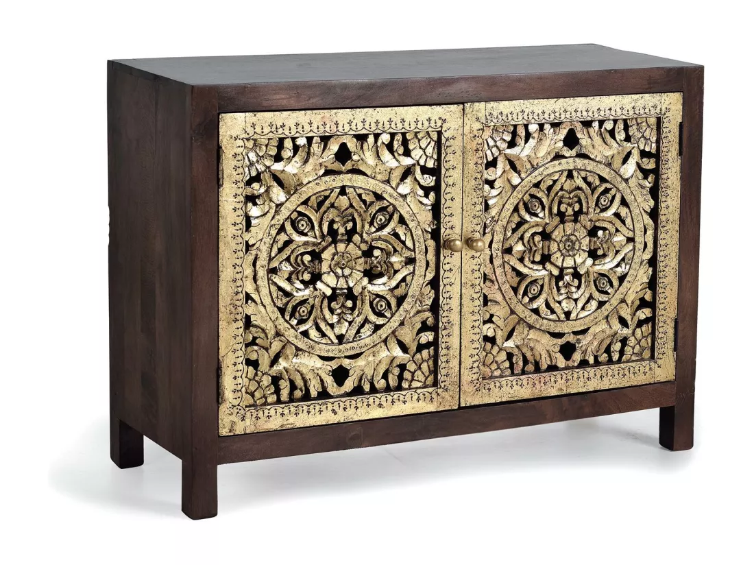 Commode en bois de manguier et détails en bronze faits à la main. Multicolor.Giner y Colomer.80x40x110