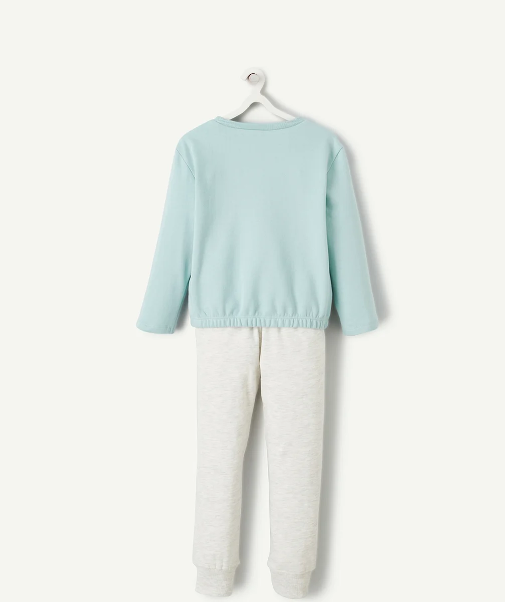 PYJAMA FILLE EN COTON BIOLOGIQUE BLEU ET GRIS AVEC MESSAGE THÈME SKI