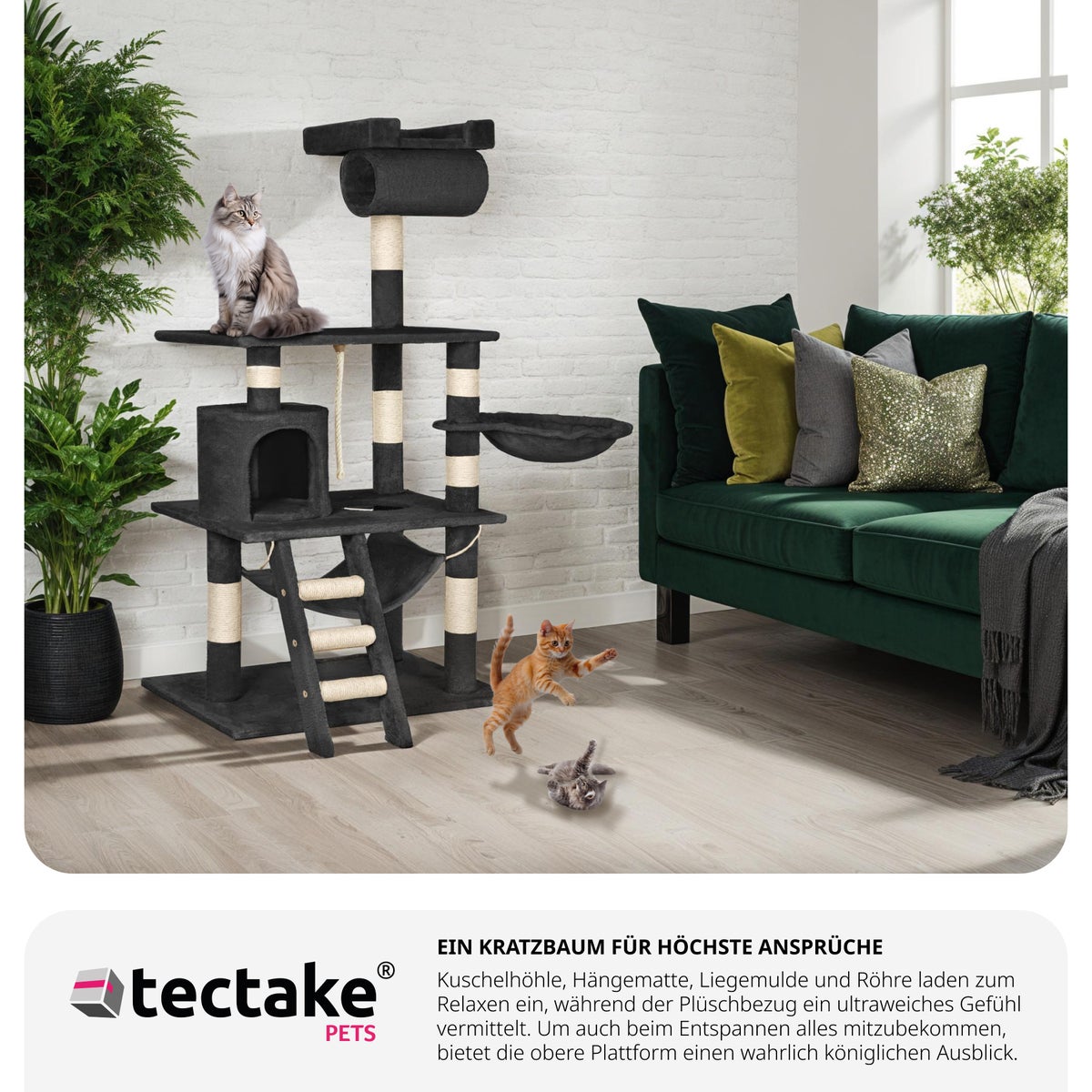 tectake Stokeley 141 cm krabpaal inclusief speeltouw en anti-kantelvoorziening