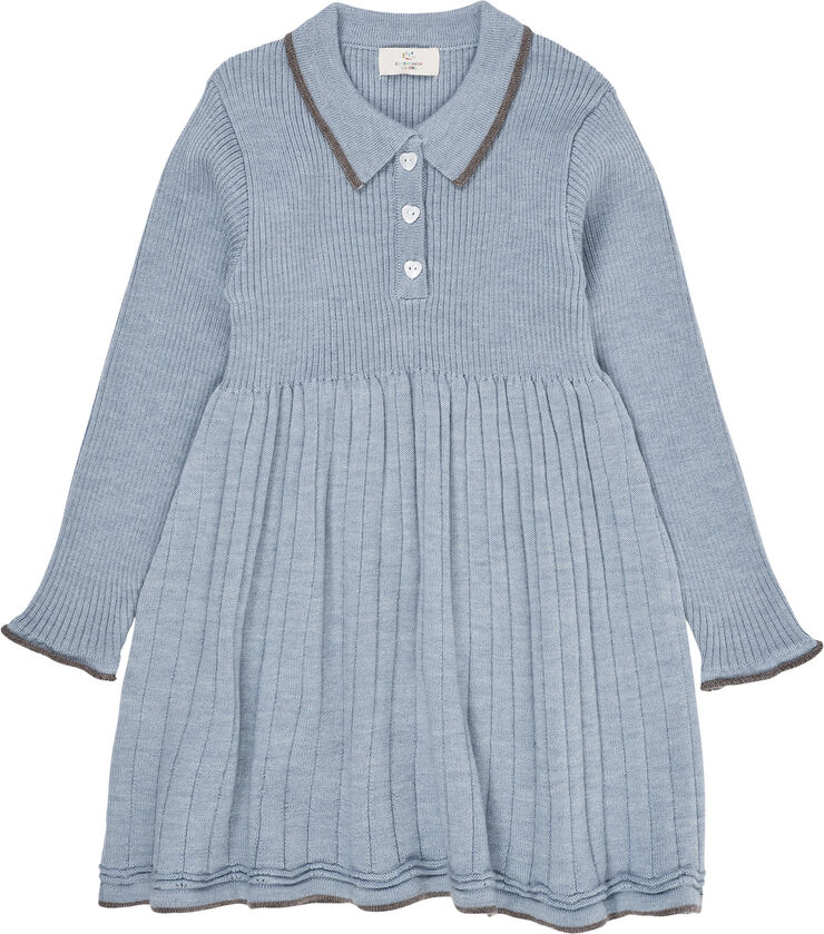 Copenhagen Colors MERINO POLO DRESS Dusty blue/natur