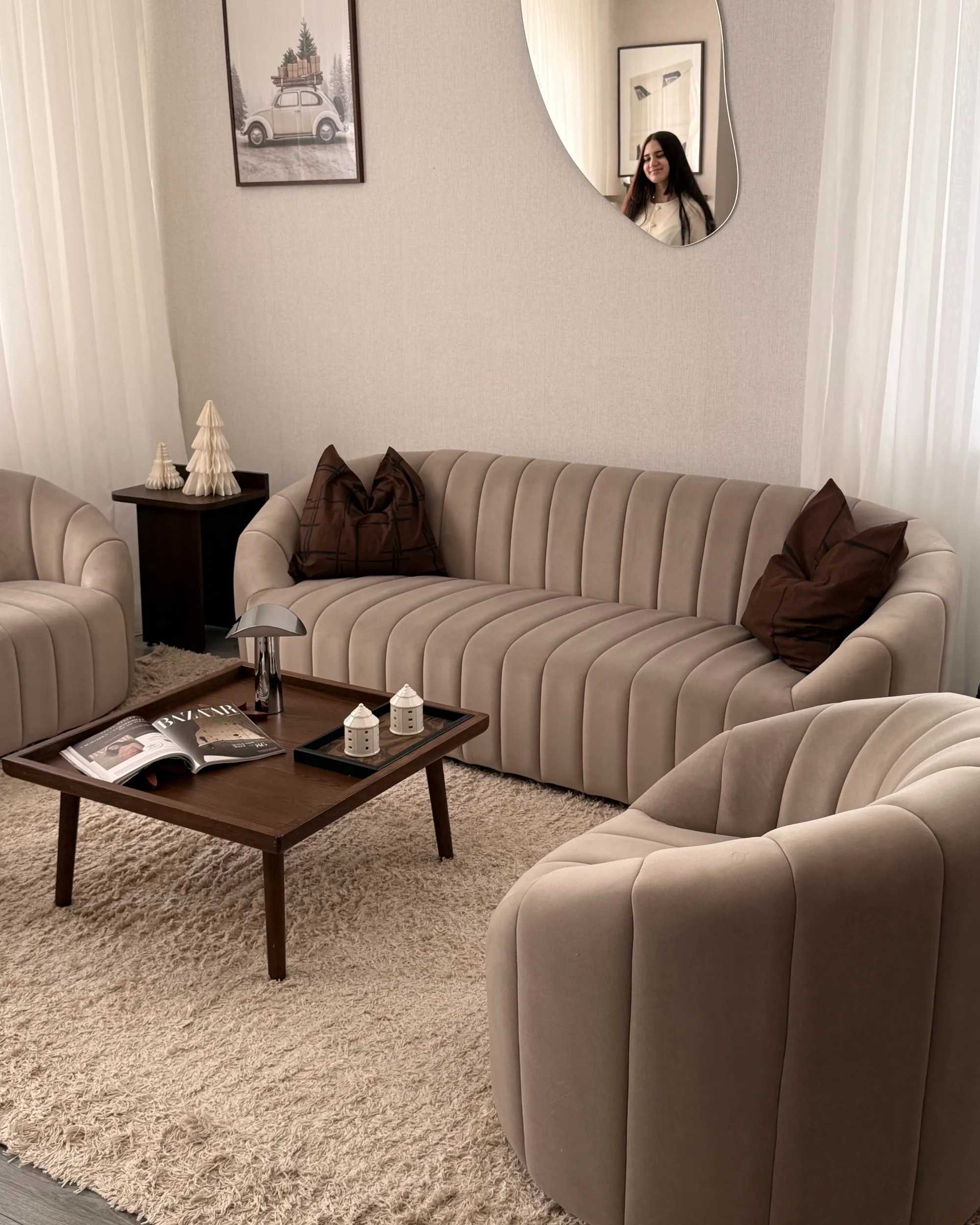 Bankenset 6-zits MALUNG Fluweel Beige