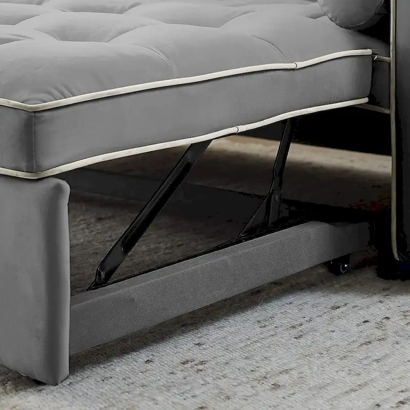 Velvet Multi-Functional Pull-Out Sofa Bed Adjustable Reclining Backrest With Pillows - N/A