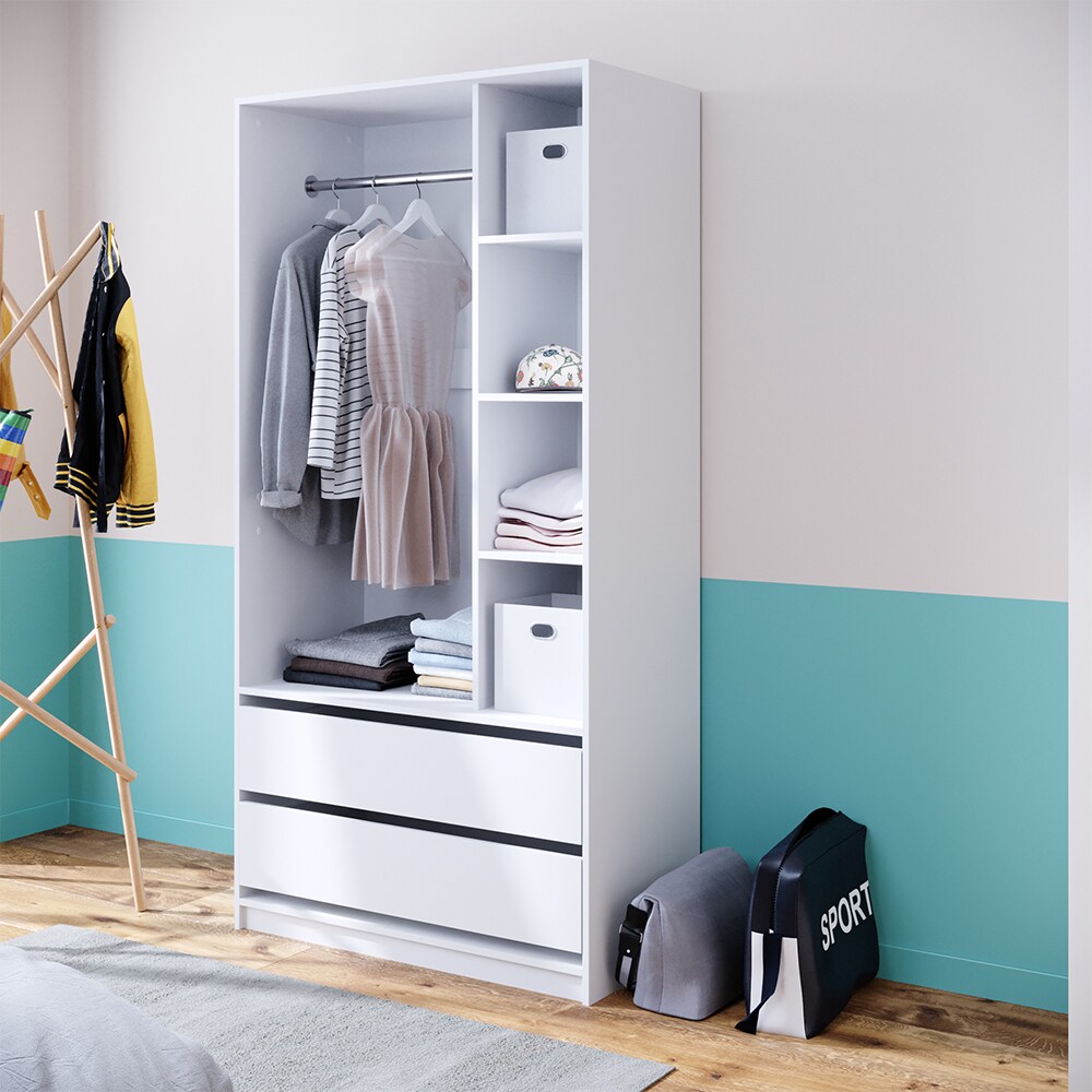 Vicco Kleiderschrank Elmo 100 x 200 cm, Weiß, offen, Garderobe, Schubfächer, Schlafzimmer