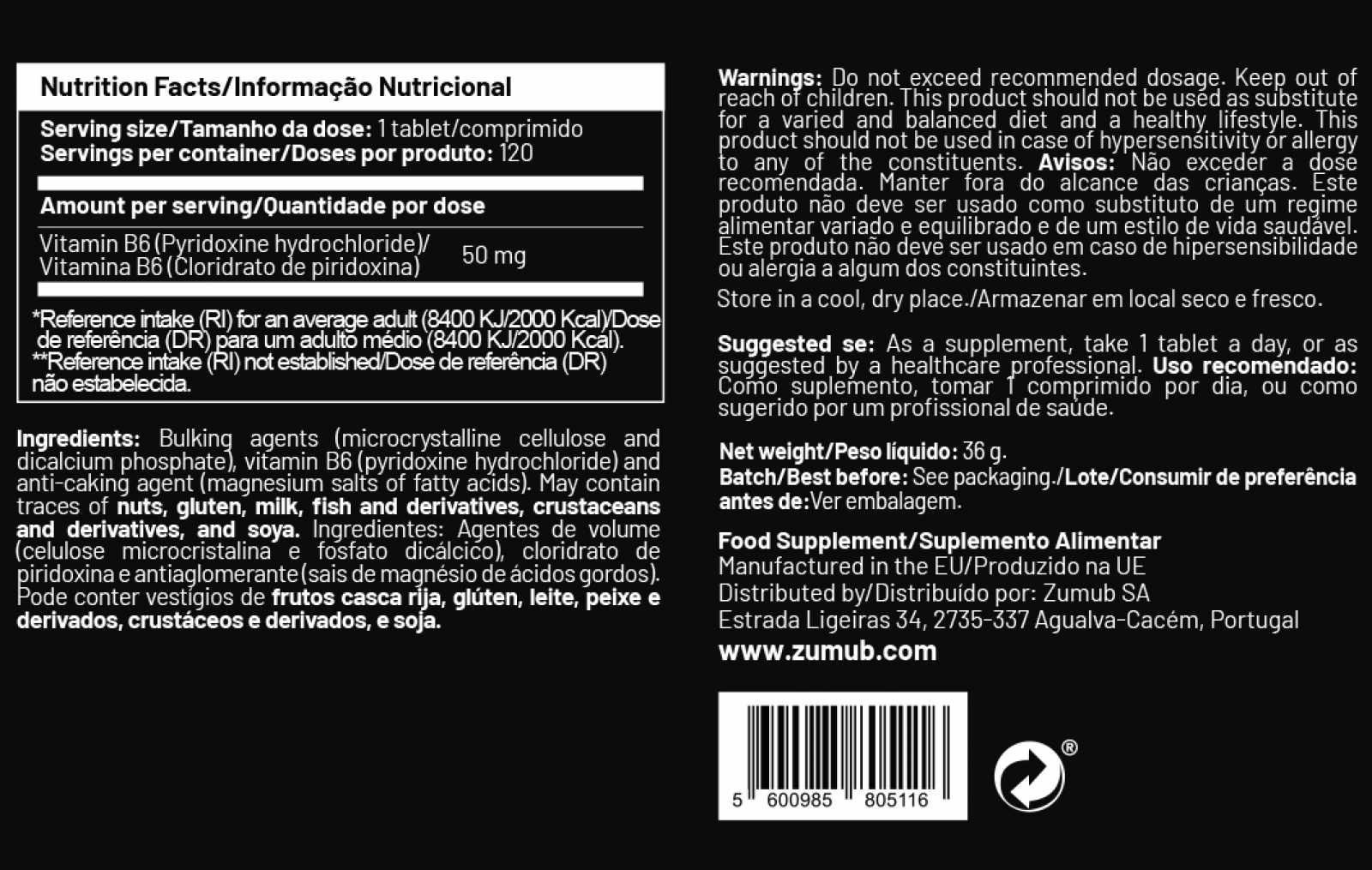 Zumub Vitamina B6 60 comprimidos