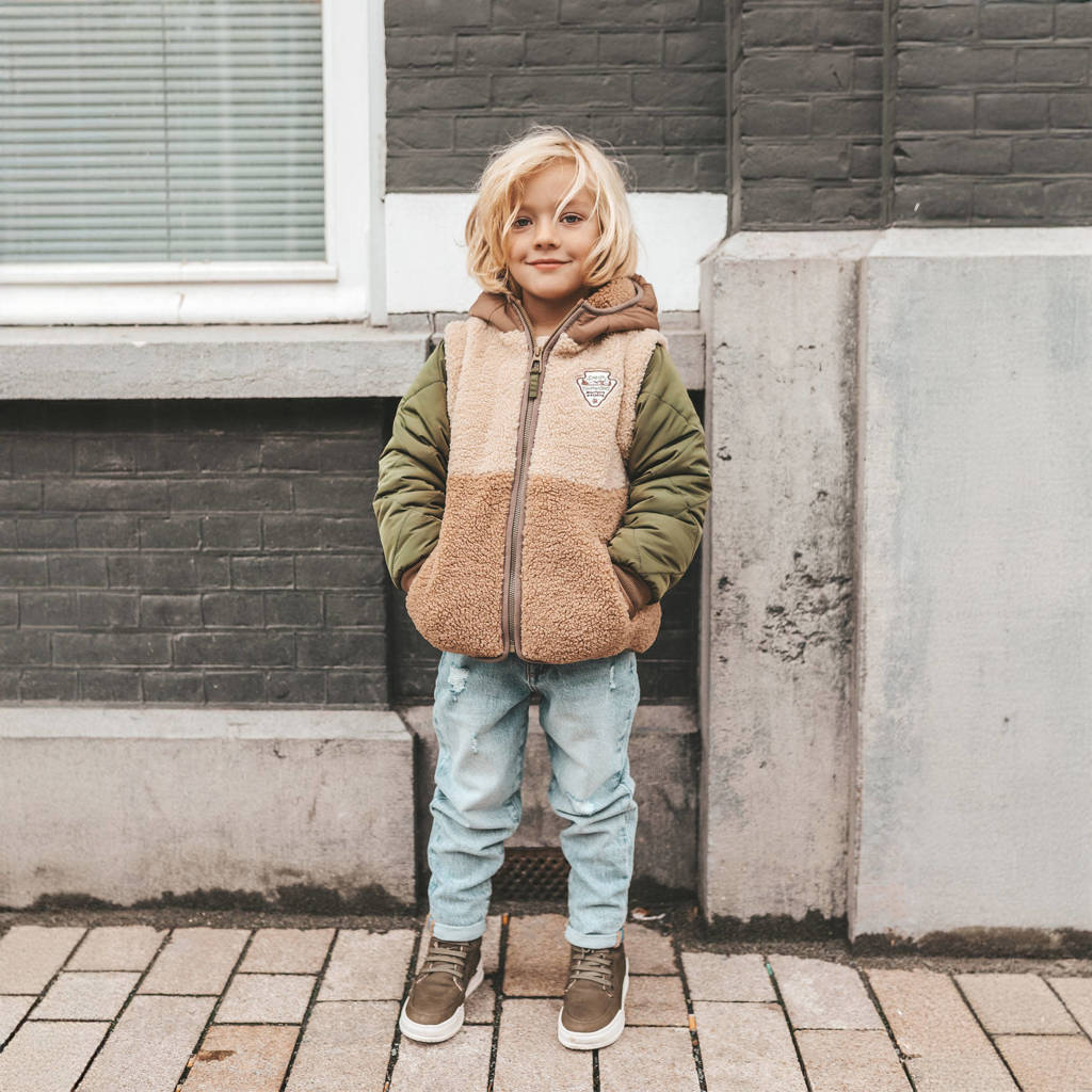 Your Wishes teddy jas Obi beige/groen/taupe