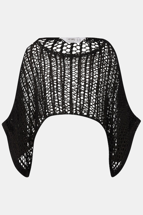Poncho, oversized, Netz-Strick, U-Boot-Ausschnitt, Langarm