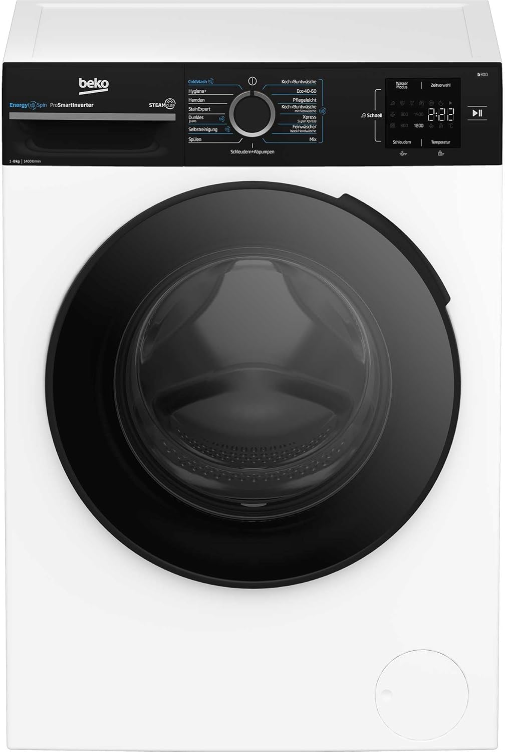 Beko BM3WFU3841R Waschvollautomat, Waschmaschine, 8 kg, EnergySpin, Schleuderwahl 1400 U/min, SteamCure Dampffunktion, allergikergeeignet, AquaWave Schontrommel, Weiß
