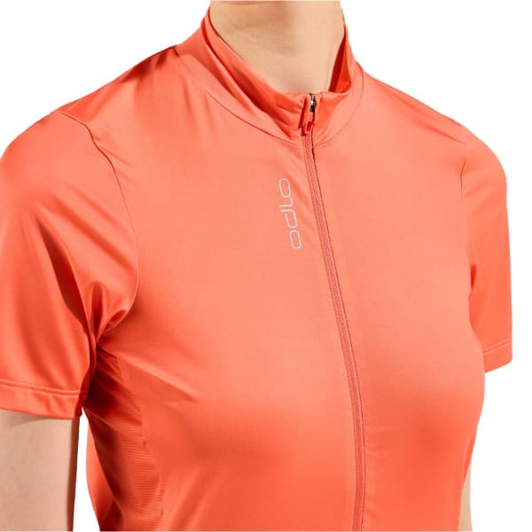 Maillot vélo ODLO ZEROWEIGHT CHILL-TEC S/U COLLAR S/S FULL ZIP W LIVING CORAL
