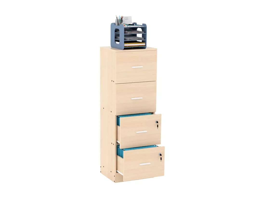 YITAHOME Caisson Bureau avec 4 tiroirs, 127,5 cm Armoire de Classement Verrouillable, Armoire pour Format A4, Couleur du bois