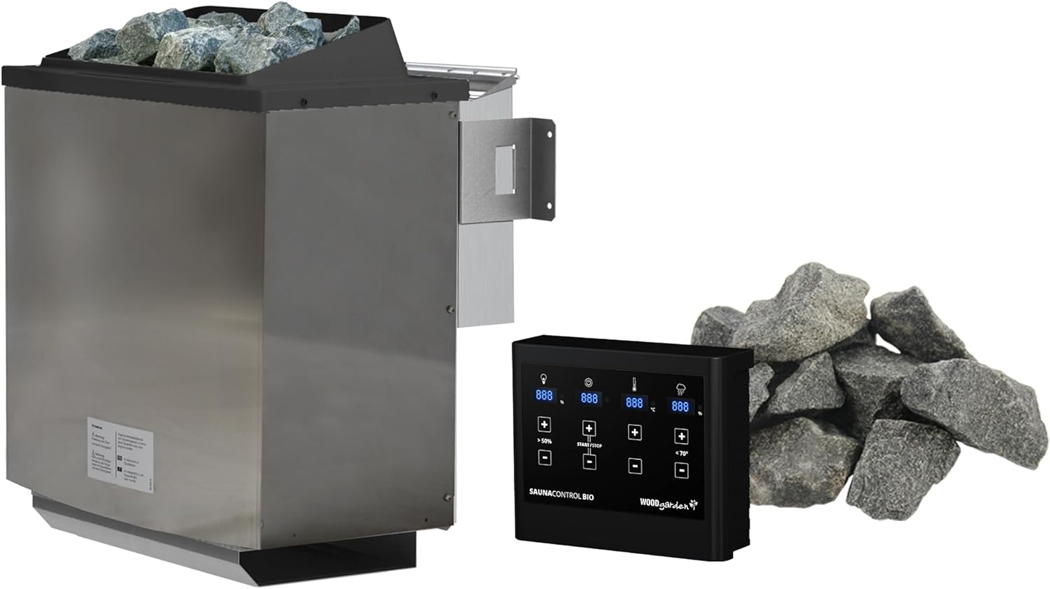 Karibu Sauanofen 9kW Bio-Saunaofen Kombiofen inkl. externer Steuerung und 18 kg Diabassteine Sparset 1