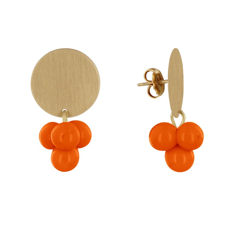 Boucles d'Oreilles Pastille en Laiton et Bouquet de Perles de Verre