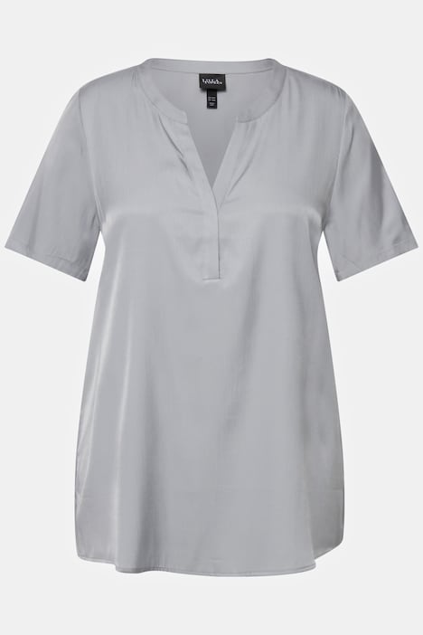 Bluse, Satin, Tunika-Ausschnitt, Halbarm