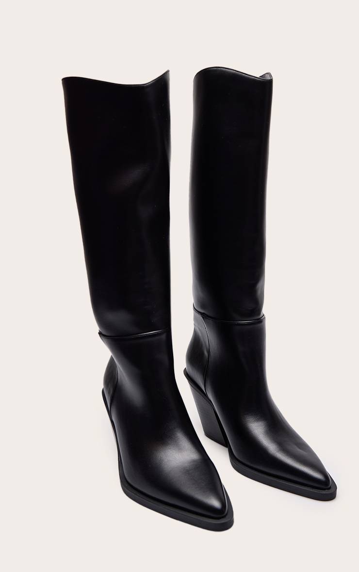Noir Bottes Montantes À Talon Cubain En Synthétiquecuir