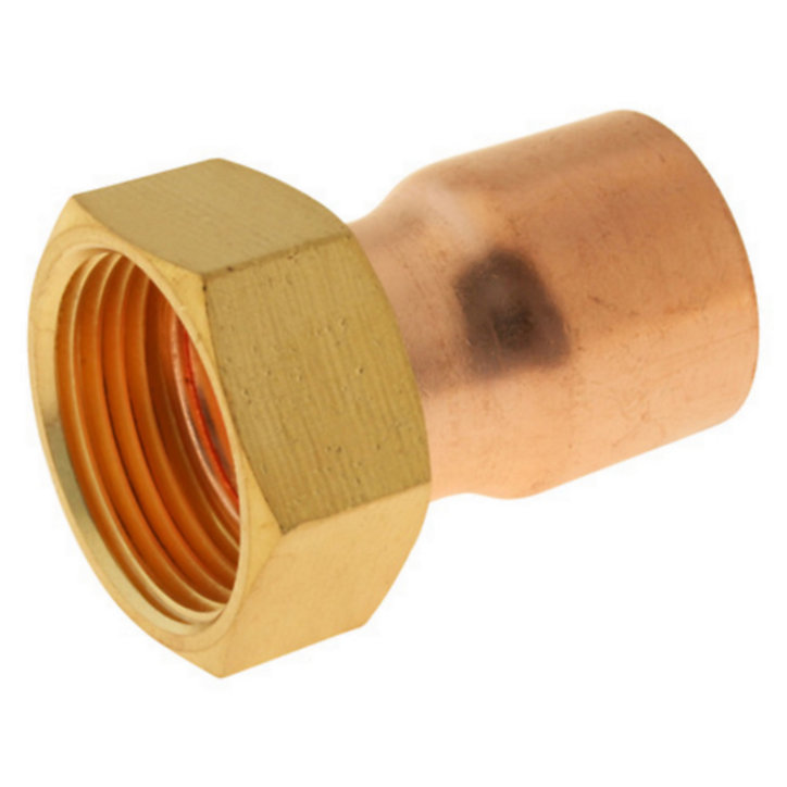 Raccord collet battu cuivre droit à souder sur tube cuivre Ø22 - sortie écrou tournant femelle 20/27 (3/4