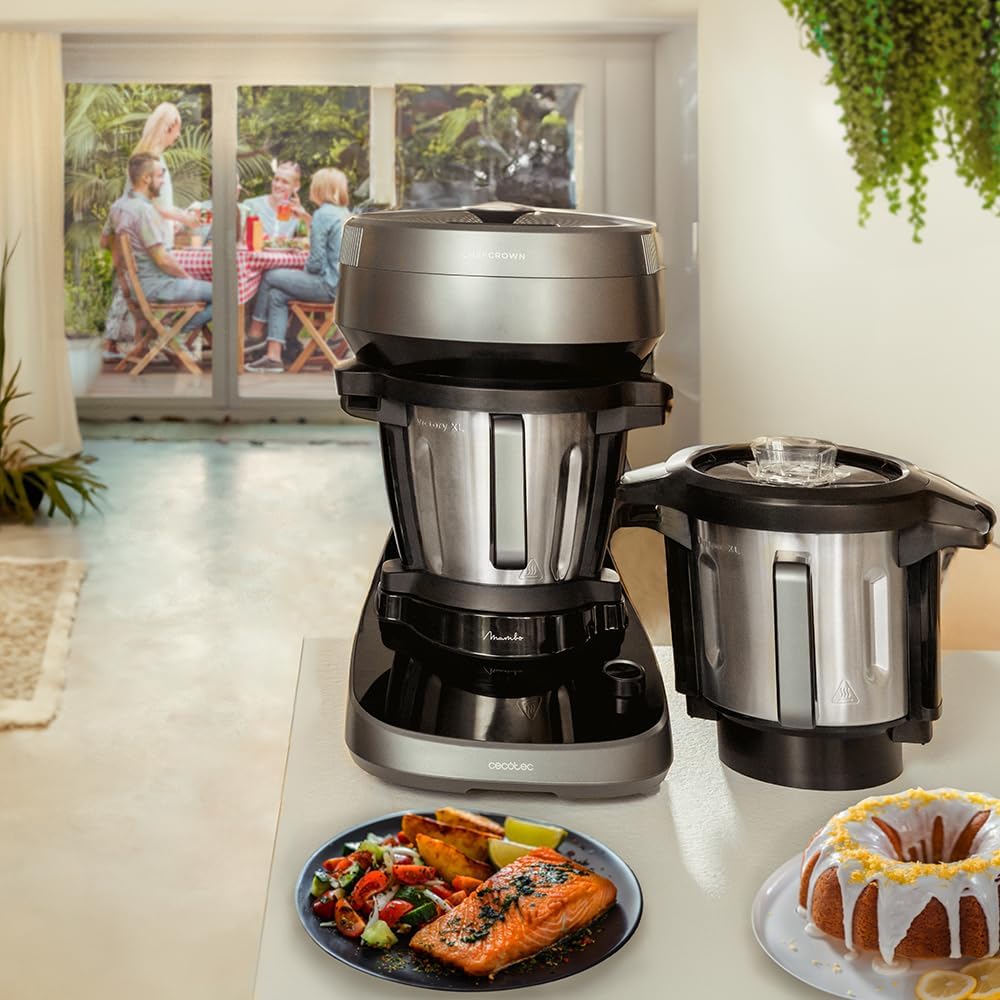 Cecotec Robot de Cuisine Multifonction avec Distributeur d'Aliments Mambo CooKing Total Gourmet. 2200 W, 45 Fonctions, Recettes Guidées, Récipient Unique 5L, Récipient Victory 5L, Accessoires : Cuisine et Maison