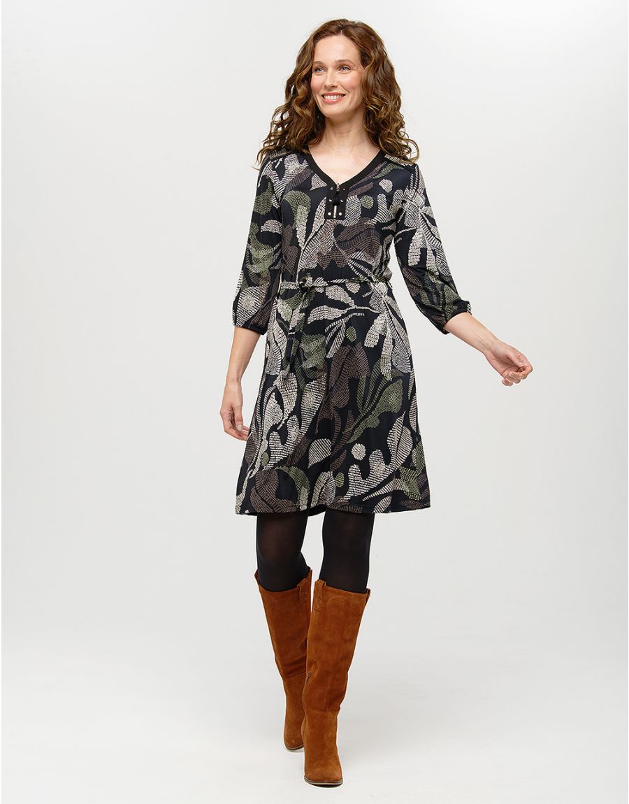 Robe motif feuillage noir