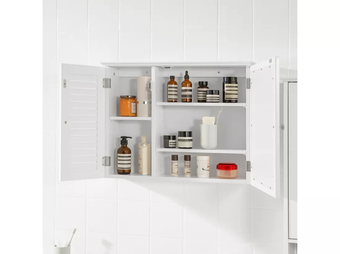 Armoire Miroir Meuble De Salle De Bain Avec Porte Meuble De Rangement Mural, BZr55-w