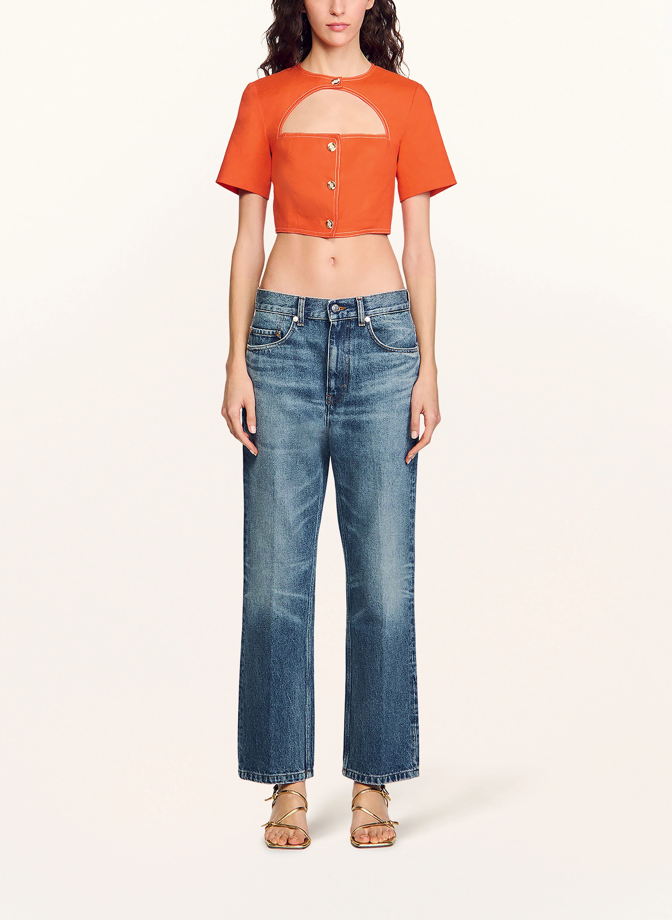 SANDRO Cropped-Shirt mit Leinen und Cut-out