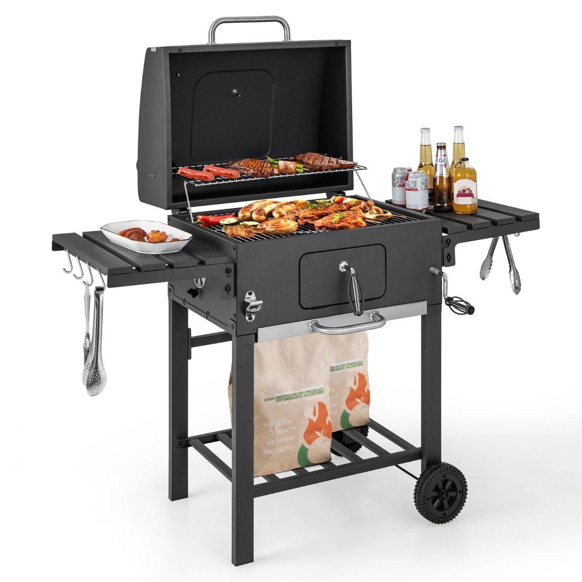 Barbecue à Charbon de Bois Portable avec 2 Tables d'Appoint Noir - Lidl-Manfred