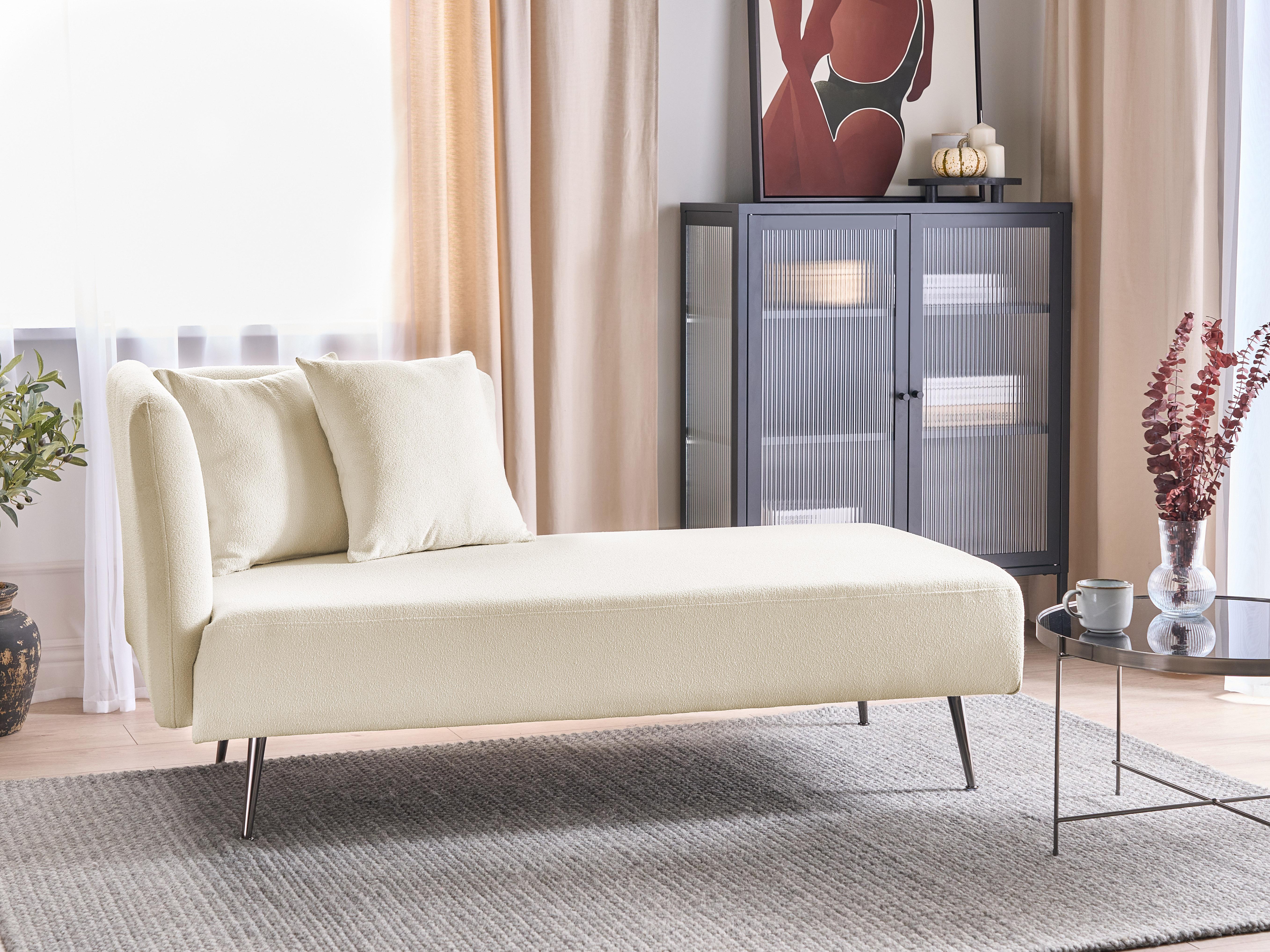Linkszijdige chaise longue RIOM Bouclé Gebroken wit