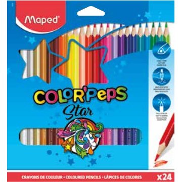 Crayon couleur maped color pep's triangulaire mine résistante coloris vifs étui carton 24 unités