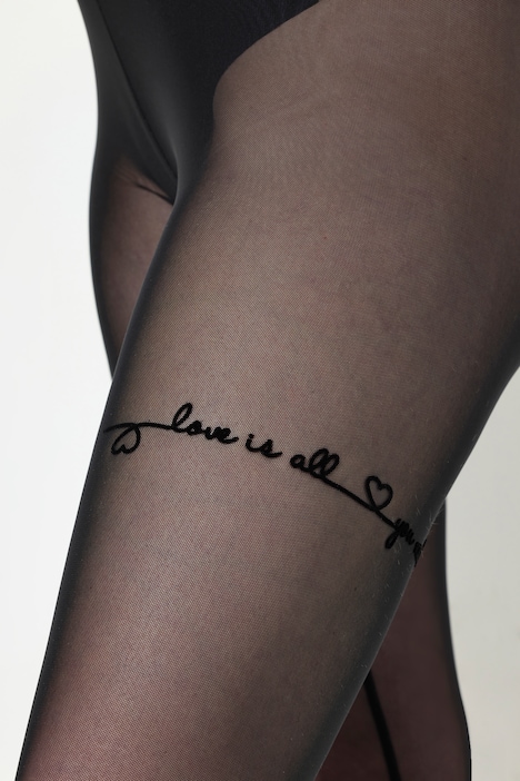 Strumpf-Leggings, Love is all, Mesh, Flockdruck