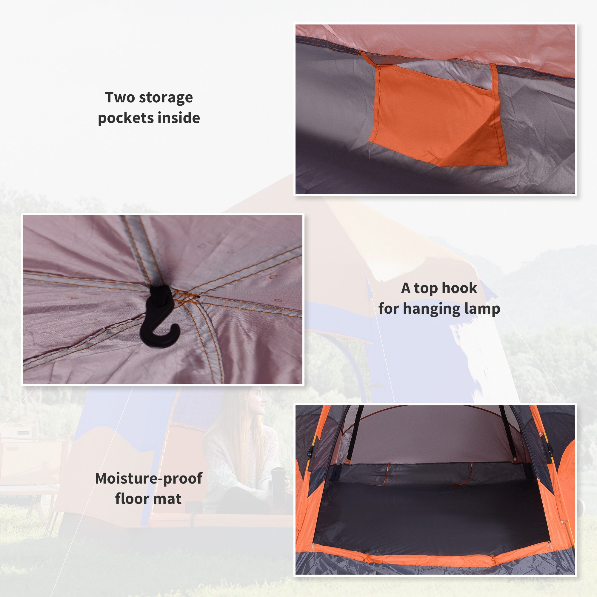 Outsunny Doppelwandzelt für 5–6 Personen orange, blau 280 x 280 x 170 cm (LxBxH)