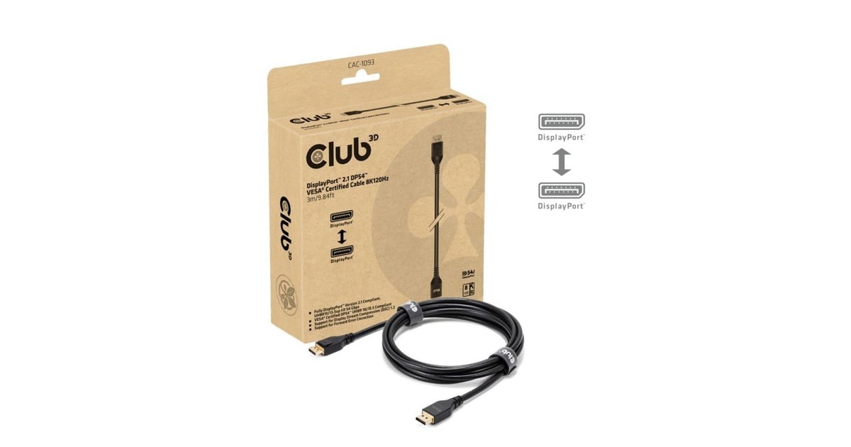 Club 3DDisplayPort 2.1 DP54 VESA Certified Cable 8K120Hz  kabel  (Zwart, 3 meter)