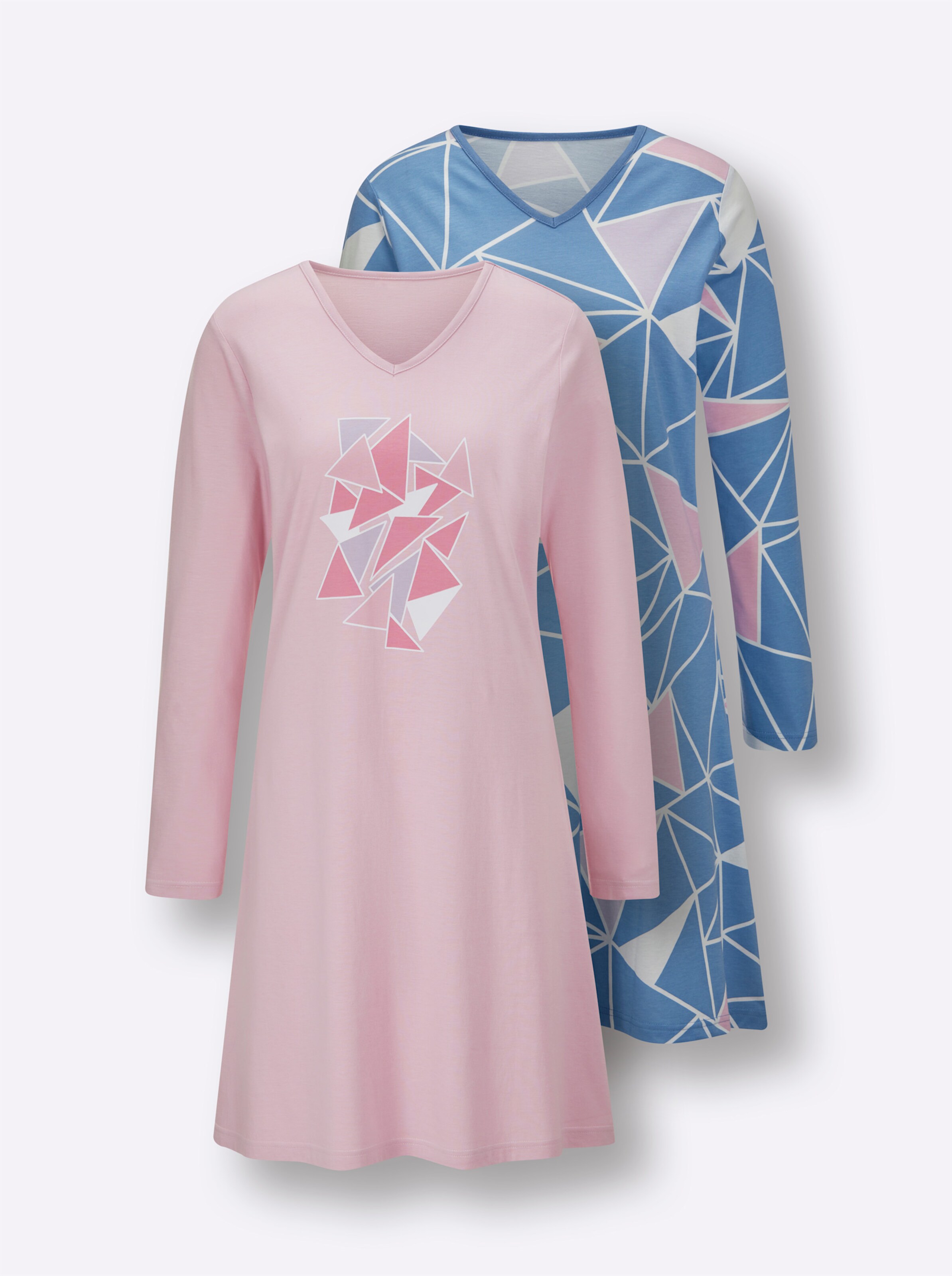 wäschepur Sleepshirts in mittelblau-rosé-bedruckt + flieder