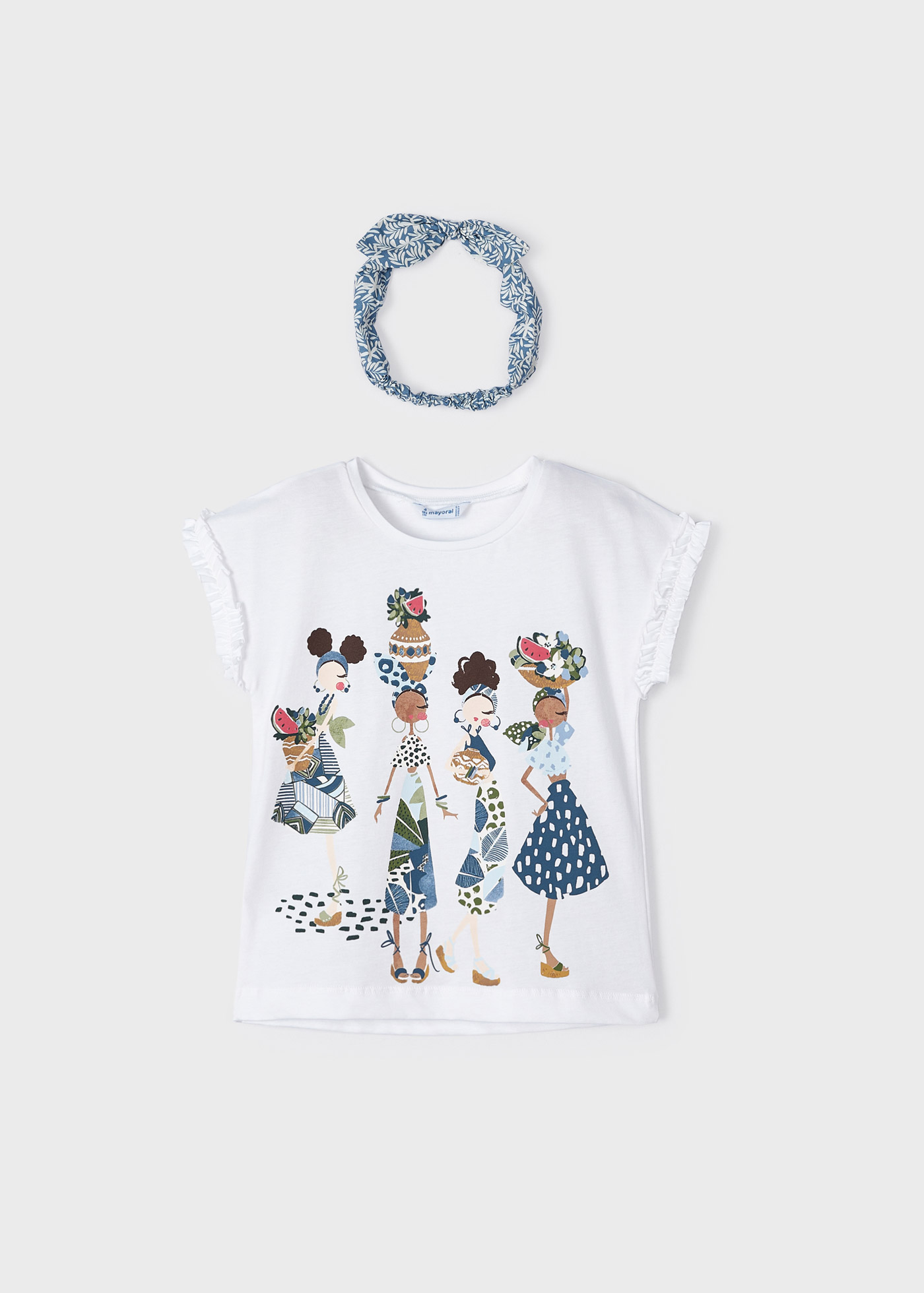 Conjunto de camiseta e faixa de cabelo em algodão sustentável para meninas.