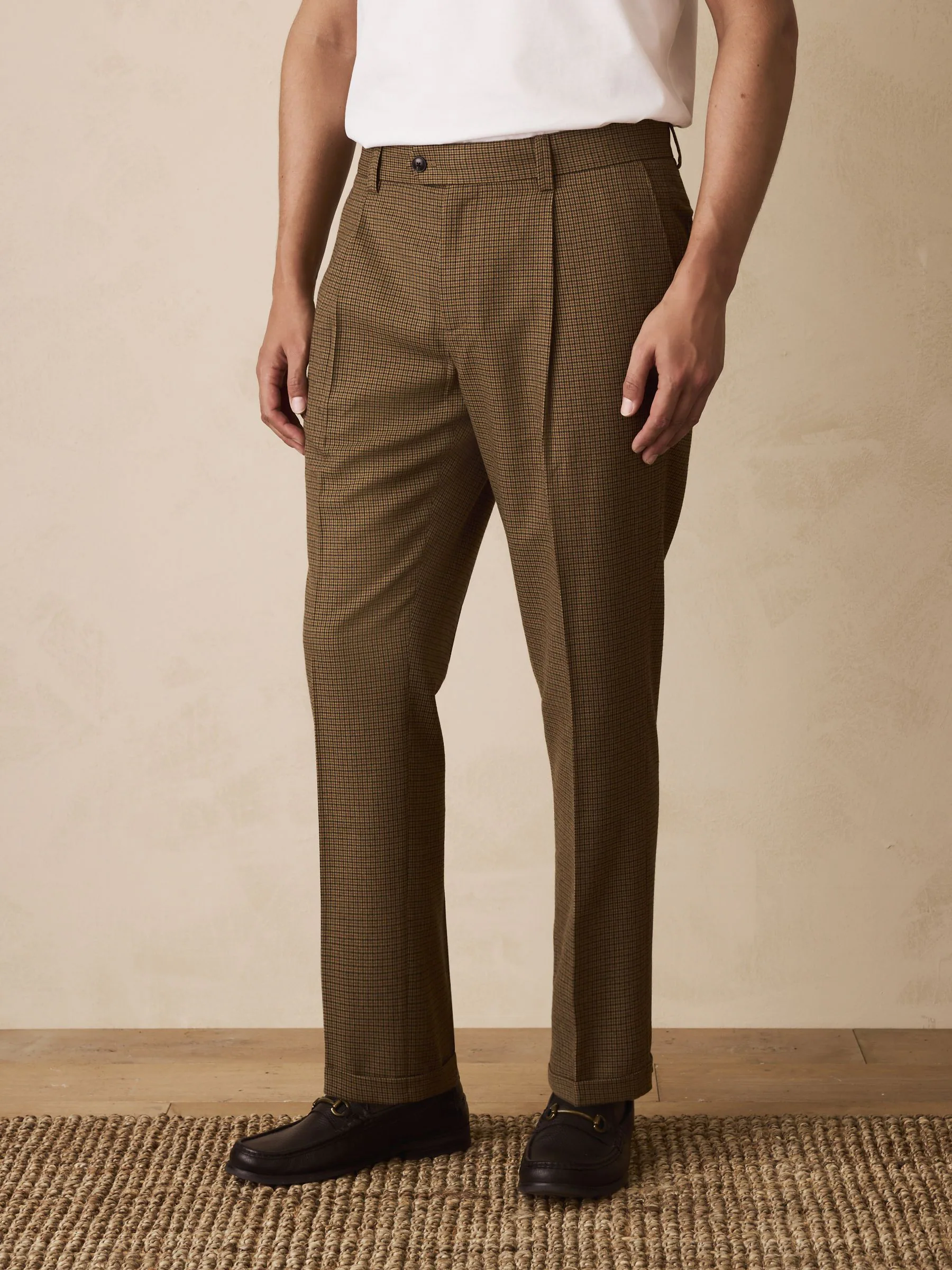 Bruin pied-de-poule - Slim Fit - Smart Textured Trousers