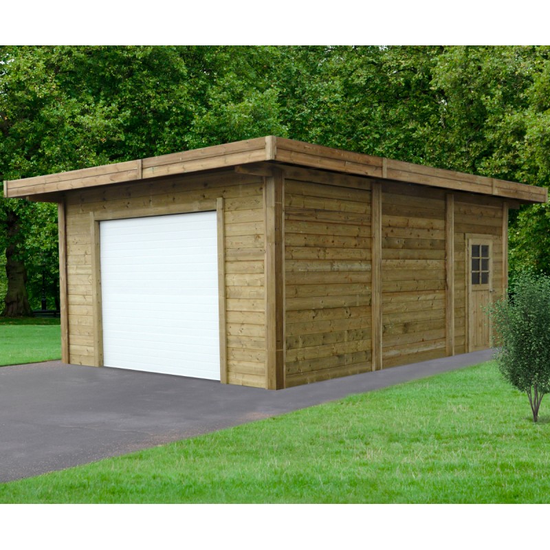 Carport superia toit plat 22,20 m² 706x506x253cm avec porte sectionnelle motorisée
