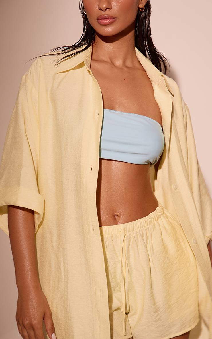 Citron Short De Plage Fluide En Aspect Lin Avec Cordon De Serrage