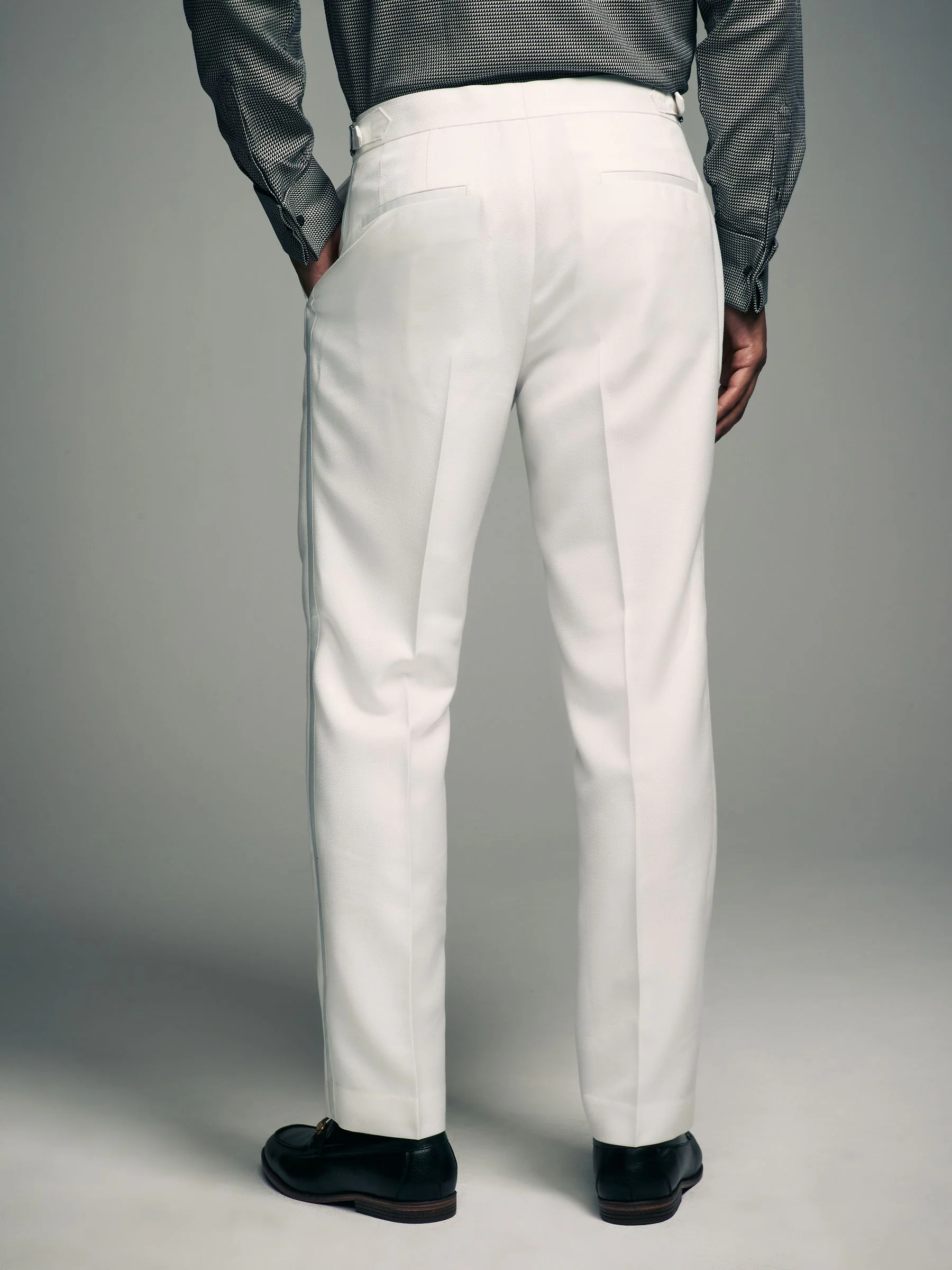 Wit - Normale Pasvorm - Adjustable Tape Detail Tuxedo Trousers