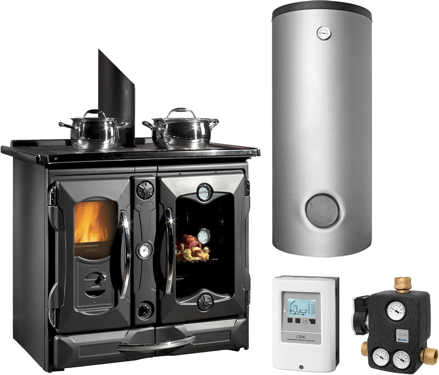 La Nordica KS1451 Termosuprema Anthrazit Wasserführender Küchenofen Komplett-Set Kombispeicher THKE/F 825