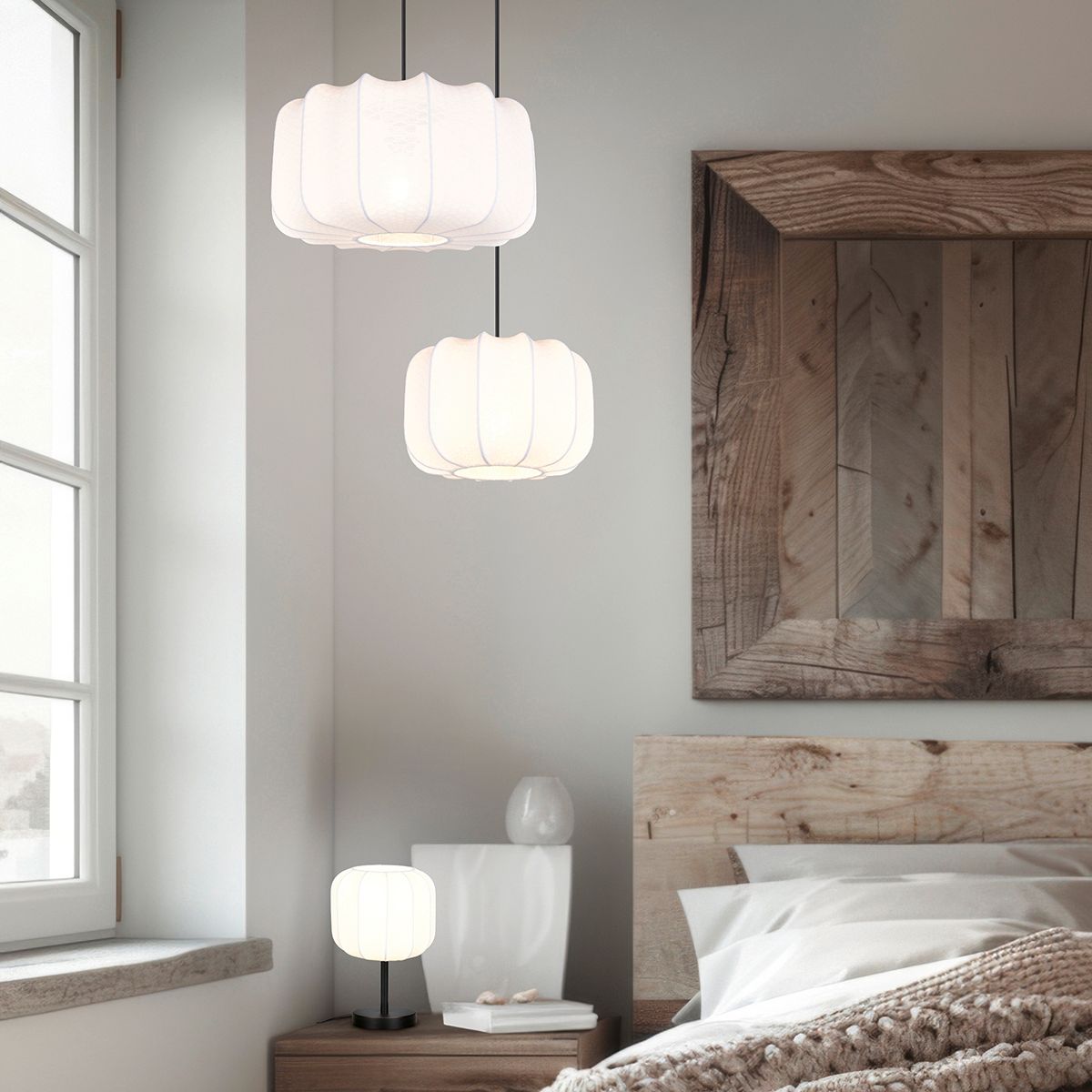 Japandi hanglamp zwart met wit 25cm - Madleine