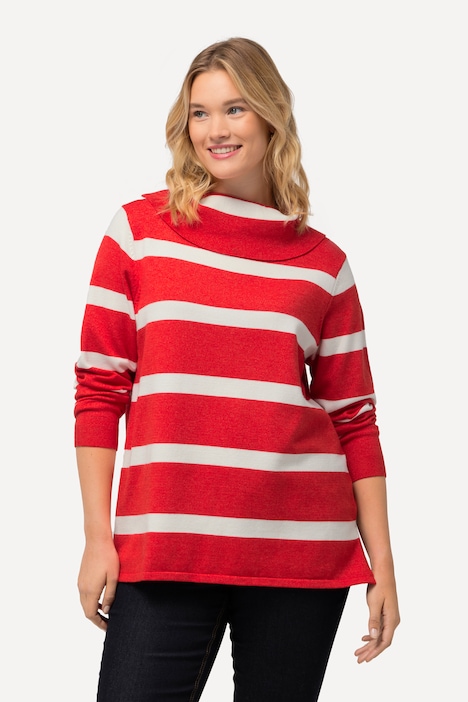 Rollkragen-Pullover, Ringel, kurz, Langarm