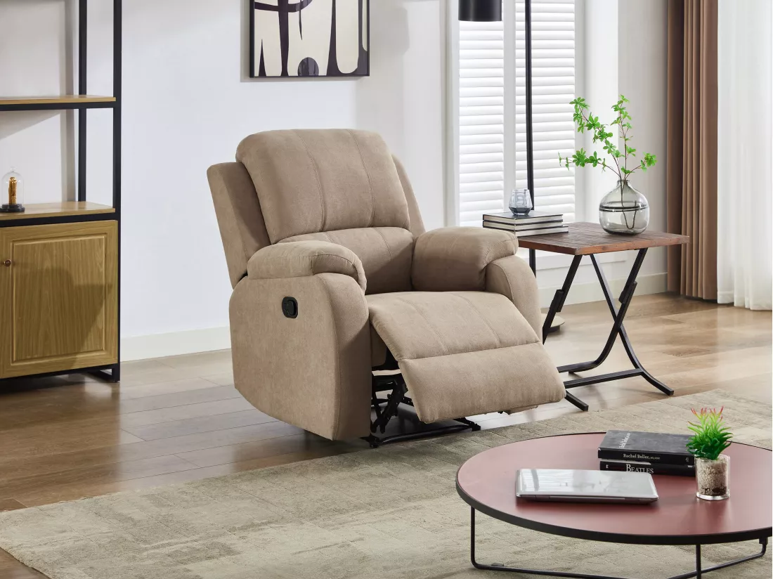 Fauteuil relax en microfibre taupe BRODY